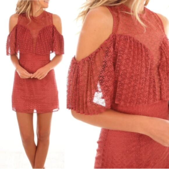 Keepsake Ignite Lace Ruffle Mini Dress in Paprika - Picture 1 of 8